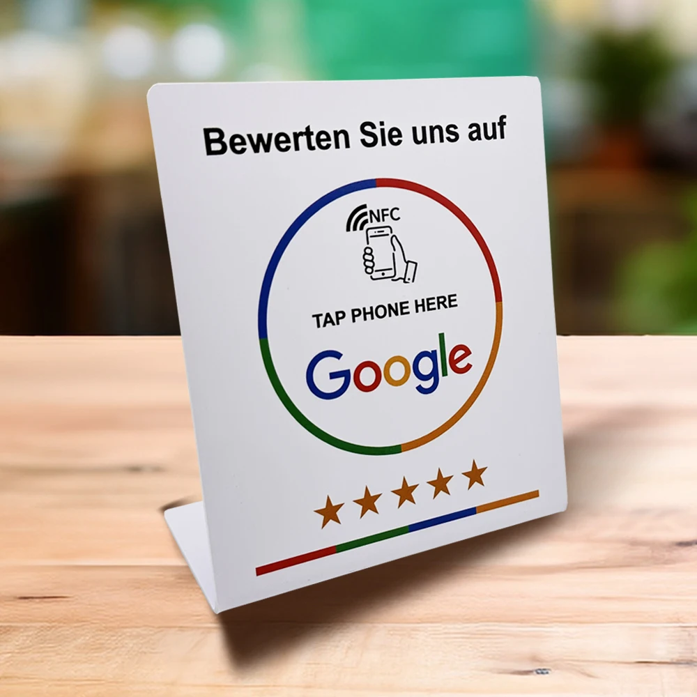 NFC Tap Stand German French Spanish English 4 Version Google Review NFC Stand NFC Table Display for Restaurant