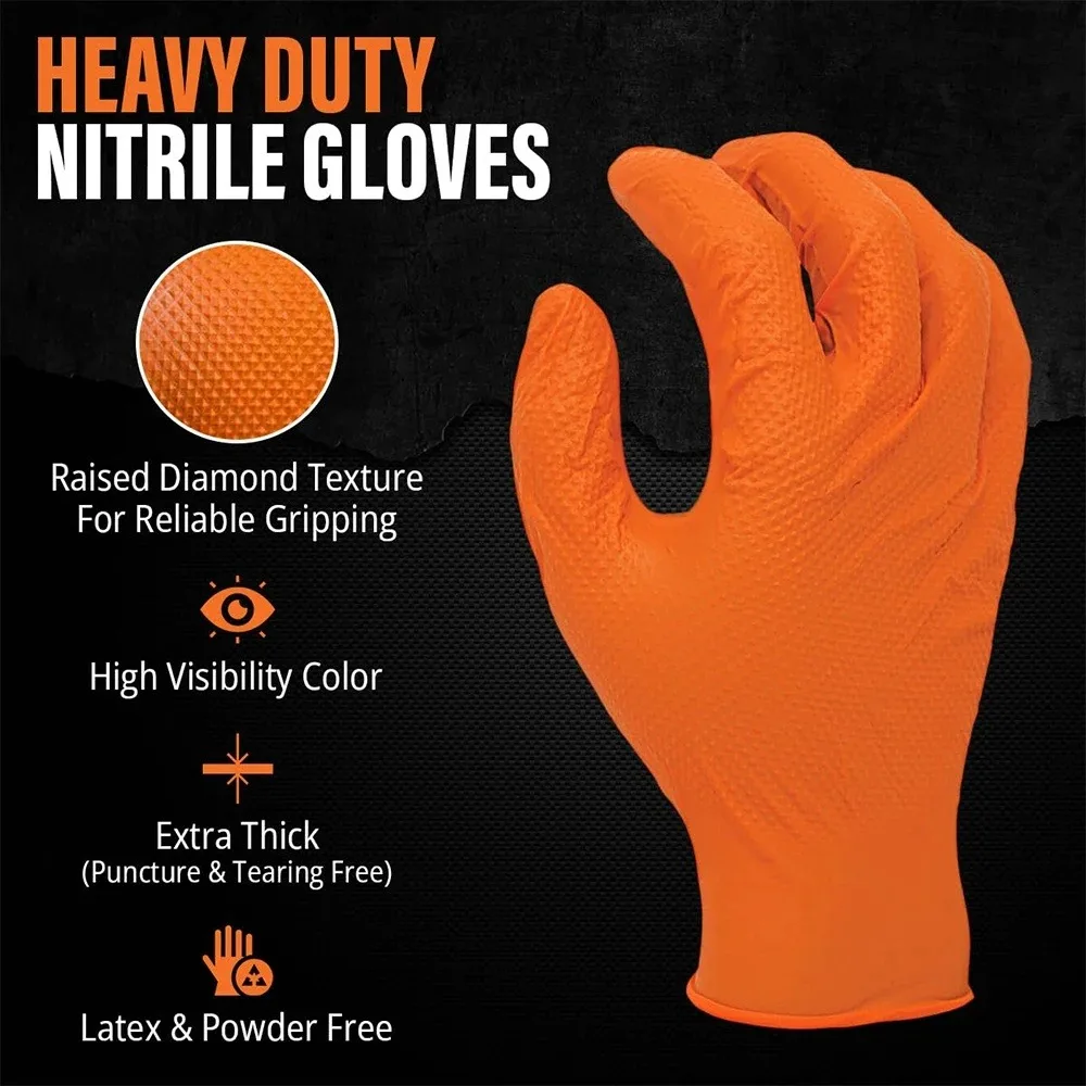New Heavy Duty Nitrile Work Gloves Orange Disposible Latex Free PVC Gloves for Car Industry Gardening Care Cooking Tools