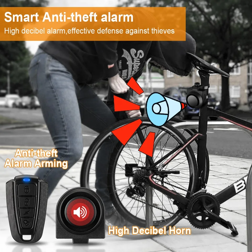 Awapow Smart Anti-theft Bike Alarm Wireless Bicycle Motorcycle Vibration Detector USB Charging Remote Control Burglar Alarm