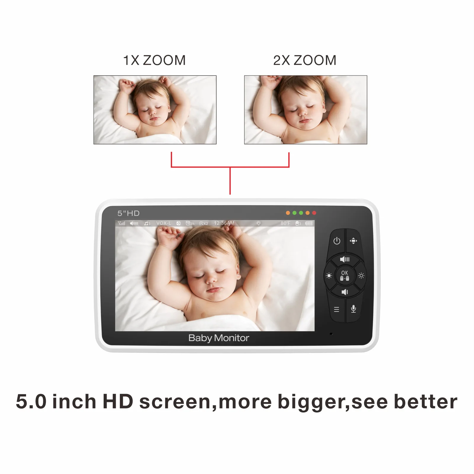 SM50/SM530A 5 Inch LCD Video Baby Monitors Wireless Babysitter Two Way Audio Night Light Temperature Pet Baby Camera Nanny Music