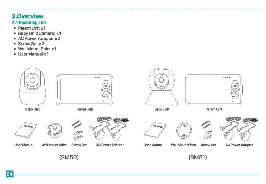 SM50/SM530A 5 Inch LCD Video Baby Monitors Wireless Babysitter Two Way Audio Night Light Temperature Pet Baby Camera Nanny Music