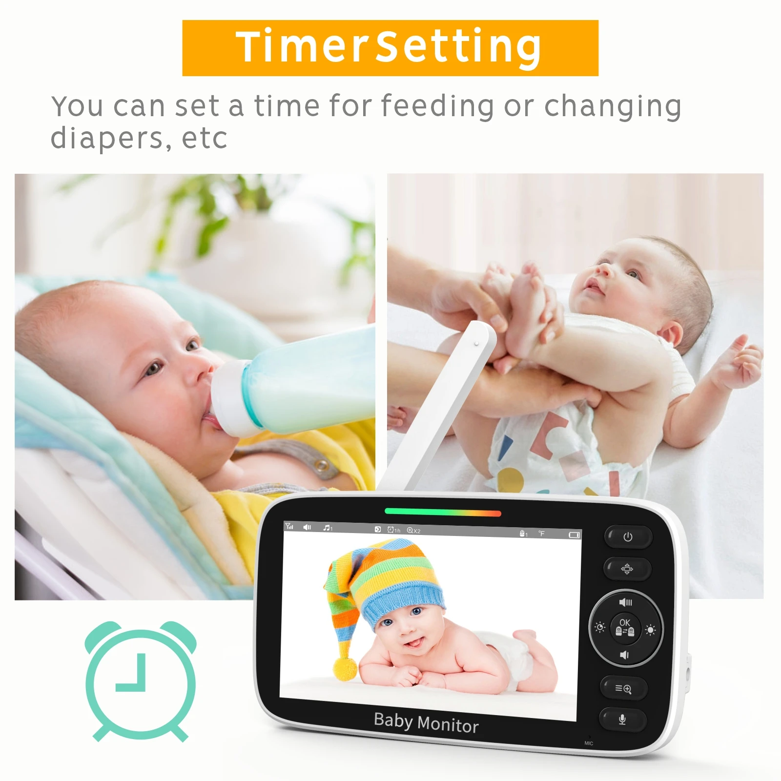 SM50/SM530A 5 Inch LCD Video Baby Monitors Wireless Babysitter Two Way Audio Night Light Temperature Pet Baby Camera Nanny Music