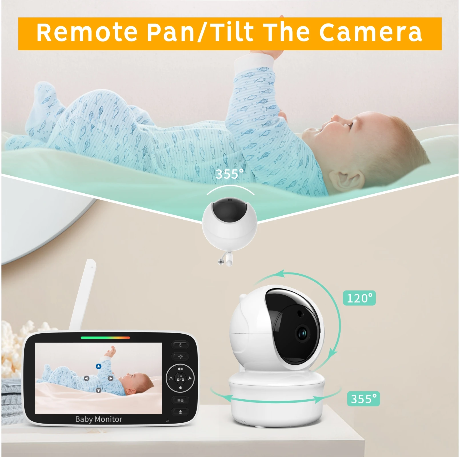 SM50/SM530A 5 Inch LCD Video Baby Monitors Wireless Babysitter Two Way Audio Night Light Temperature Pet Baby Camera Nanny Music