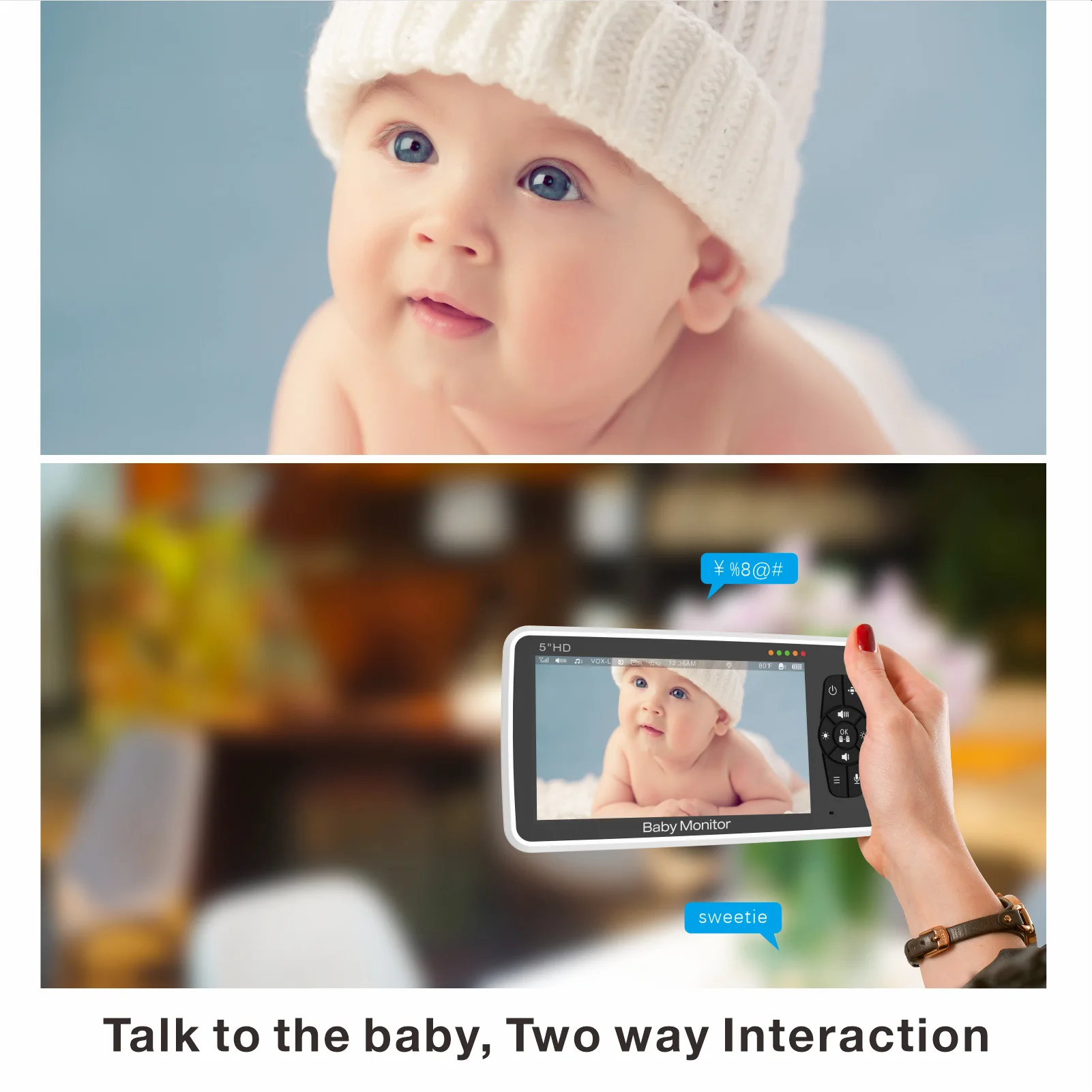 SM50/SM530A 5 Inch LCD Video Baby Monitors Wireless Babysitter Two Way Audio Night Light Temperature Pet Baby Camera Nanny Music