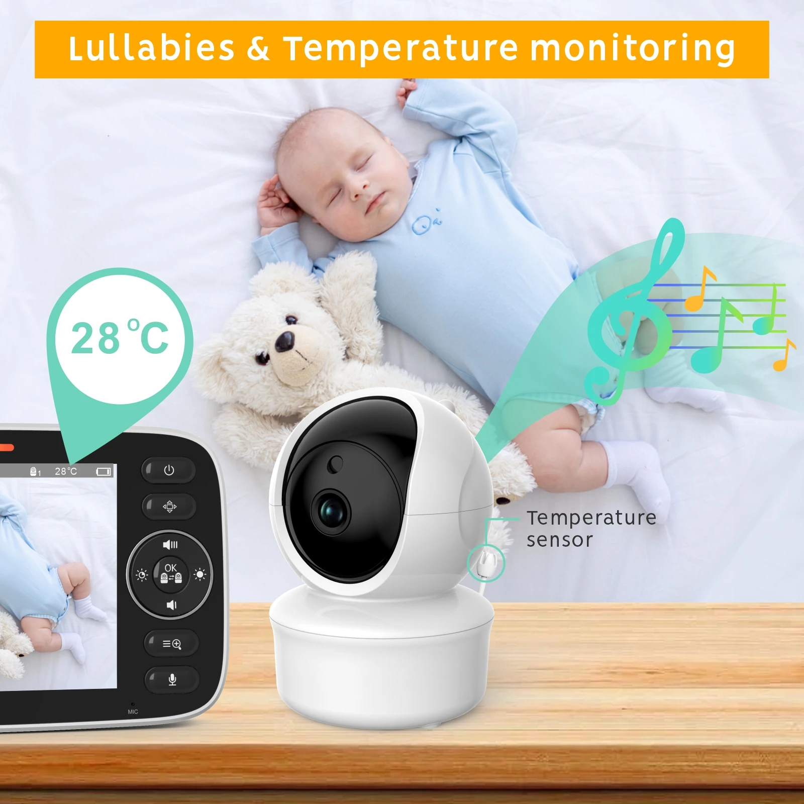 SM50/SM530A 5 Inch LCD Video Baby Monitors Wireless Babysitter Two Way Audio Night Light Temperature Pet Baby Camera Nanny Music