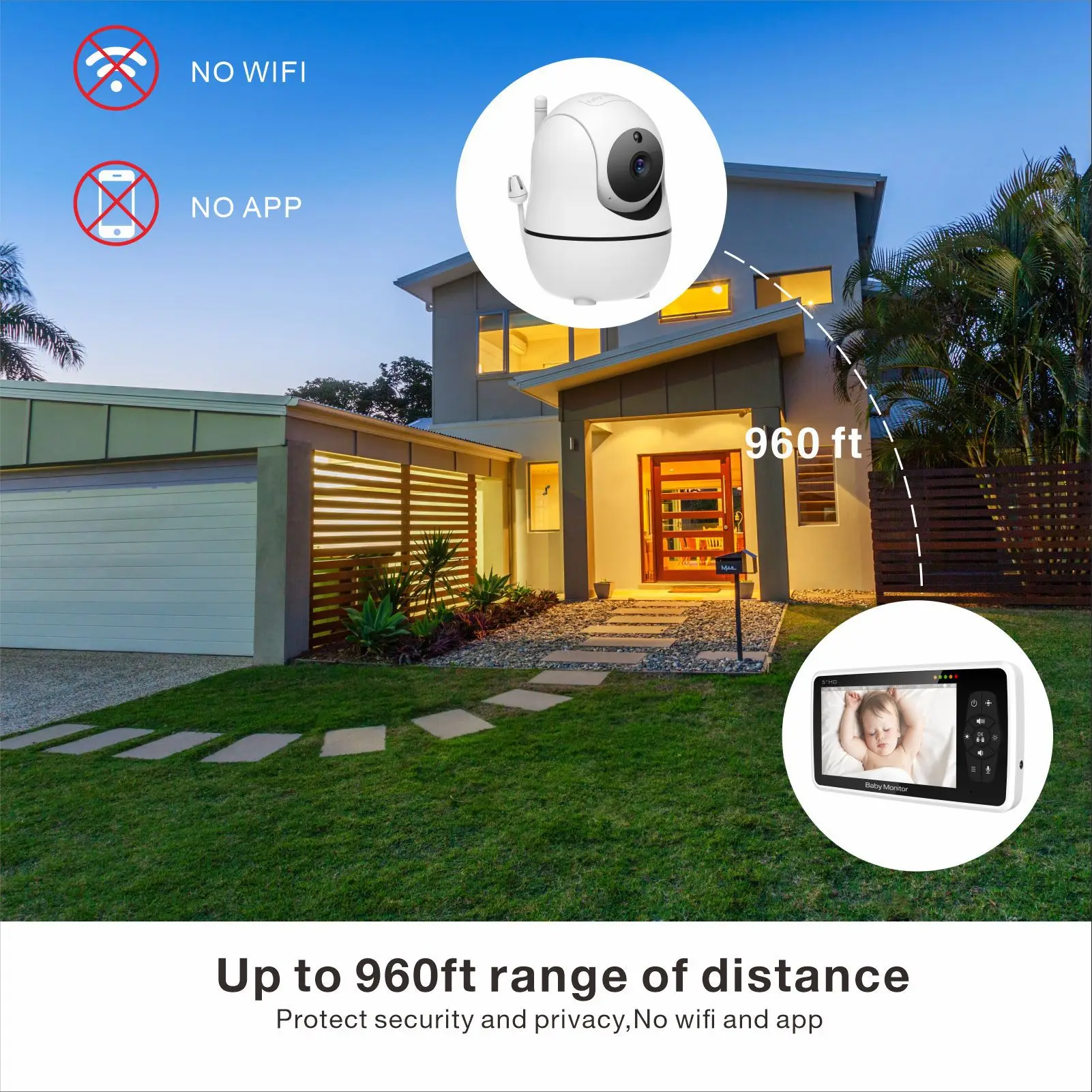 SM50/SM530A 5 Inch LCD Video Baby Monitors Wireless Babysitter Two Way Audio Night Light Temperature Pet Baby Camera Nanny Music