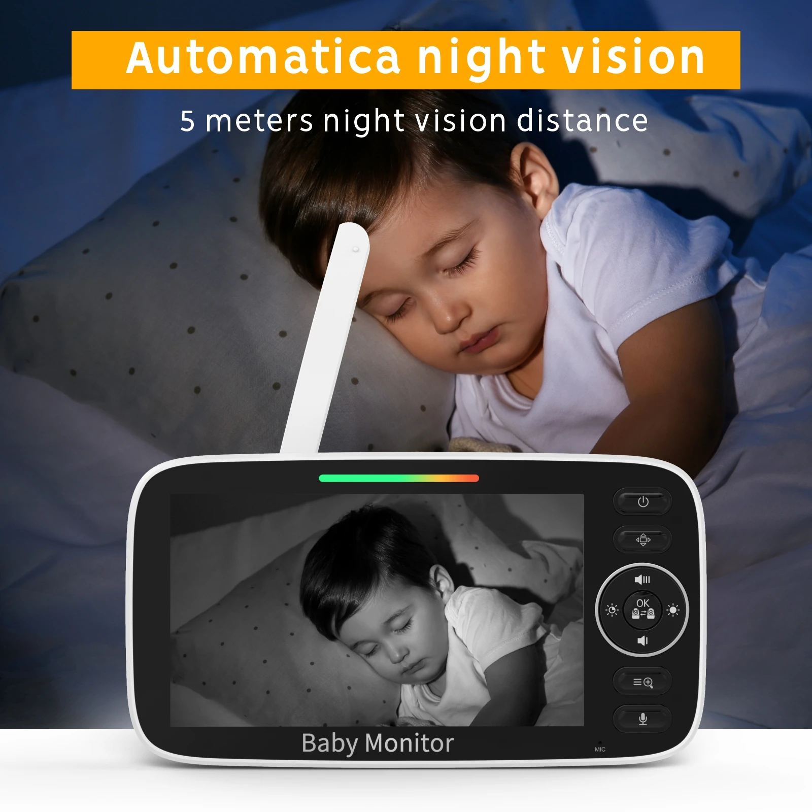 SM50/SM530A 5 Inch LCD Video Baby Monitors Wireless Babysitter Two Way Audio Night Light Temperature Pet Baby Camera Nanny Music