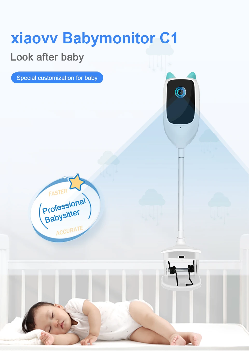 4MP XIAOVV  Video Baby Monitor Cry Detection Full Color Night Vision 360 Degree Rotating Two-way audio WiFi Indoor infant Camera
