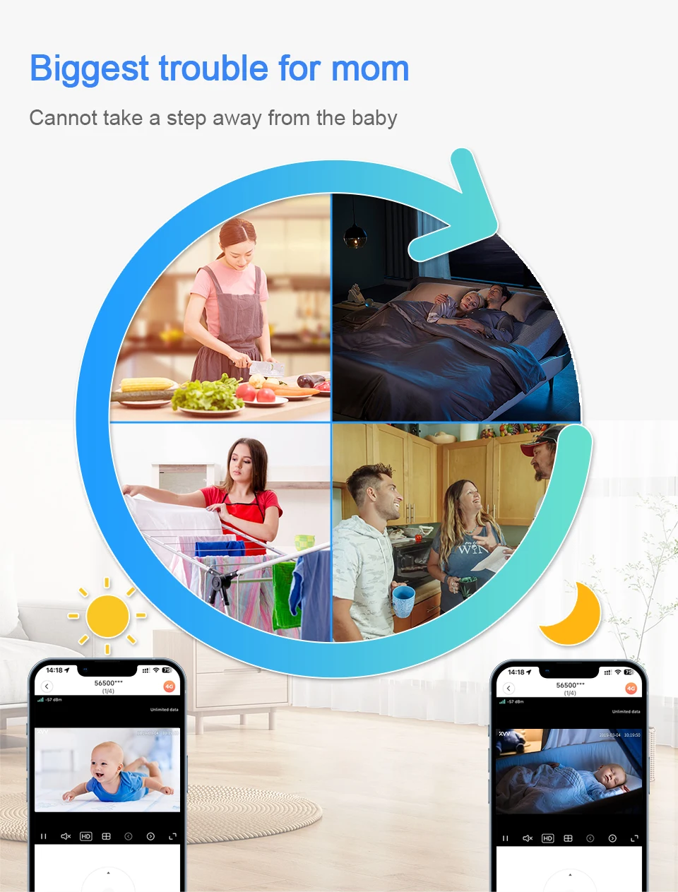4MP XIAOVV  Video Baby Monitor Cry Detection Full Color Night Vision 360 Degree Rotating Two-way audio WiFi Indoor infant Camera