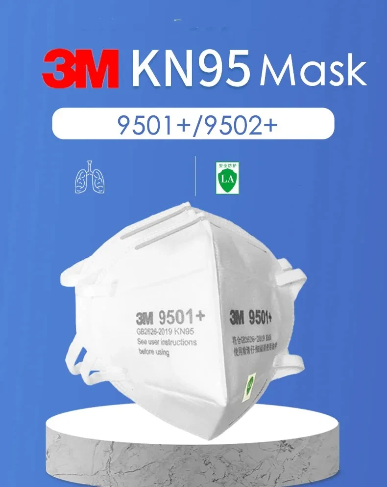 3M KN95 Face Mask 9501+/9502+ Original Adult Reusable Earloop Headband Approved Wide Soft Band Particles Filtering 95% 50Pcs/bag