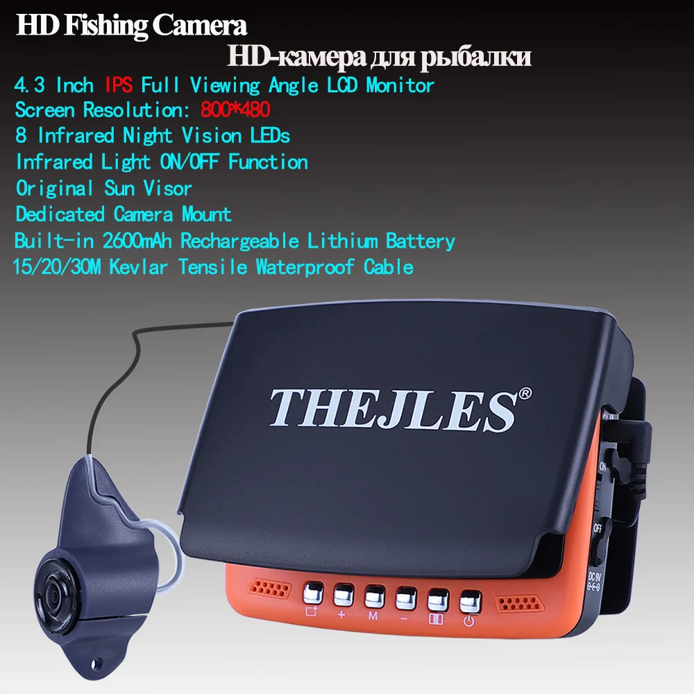 THEJLES HD 1000 Line Ice Fishing Underwater Camera 4.3 Inch IPS Screen Fish Finder With 8 Infrared Lights Can Turn ON/OFF