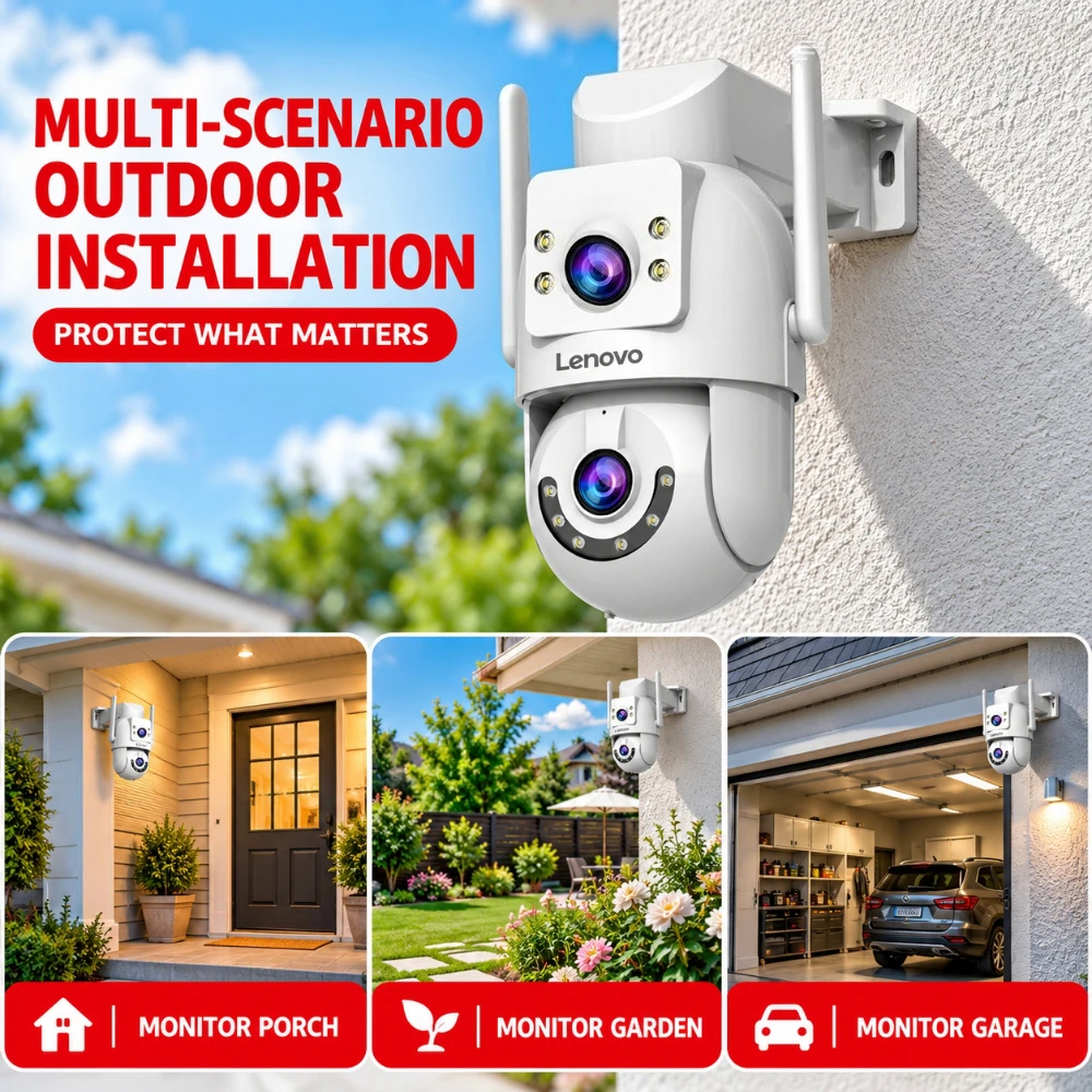 Lenovo 4K 8MP HD 5G Wifi PTZ Camera Outdoor Dual Lens Two-Way Talk IP66 Waterproof AI Tracking CCTV Audio Video Surveillance