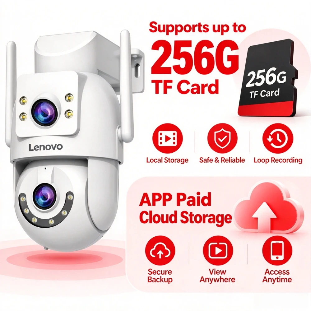 Lenovo 4K 8MP HD 5G Wifi PTZ Camera Outdoor Dual Lens Two-Way Talk IP66 Waterproof AI Tracking CCTV Audio Video Surveillance