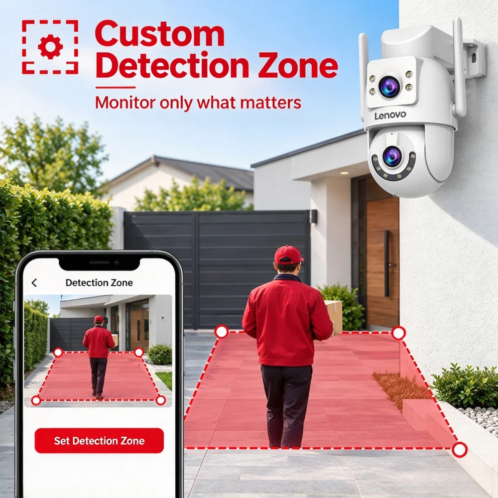 Lenovo 4K 8MP HD 5G Wifi PTZ Camera Outdoor Dual Lens Two-Way Talk IP66 Waterproof AI Tracking CCTV Audio Video Surveillance