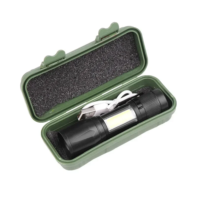 Mini LED Flashlight COB+XPE Portable Torch USB Charging Camping Lantern Zoomable Focus Light Tactical Flashlight with Pen Clip