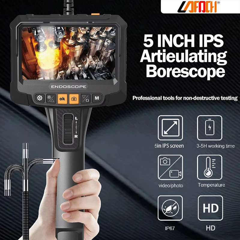 5-Inch 360 ° Rotating Dual-Lens Endoscope, 3.9MM IPS Endoscope Inspection Camera, Automotive Mechanical Industrial Endoscope