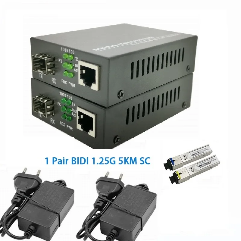 1 Pair Fiber Optical Media Converter 1 Port SFP to 1 RJ45 Gigabit Optical Fiber Ethernet 10/100/1000M