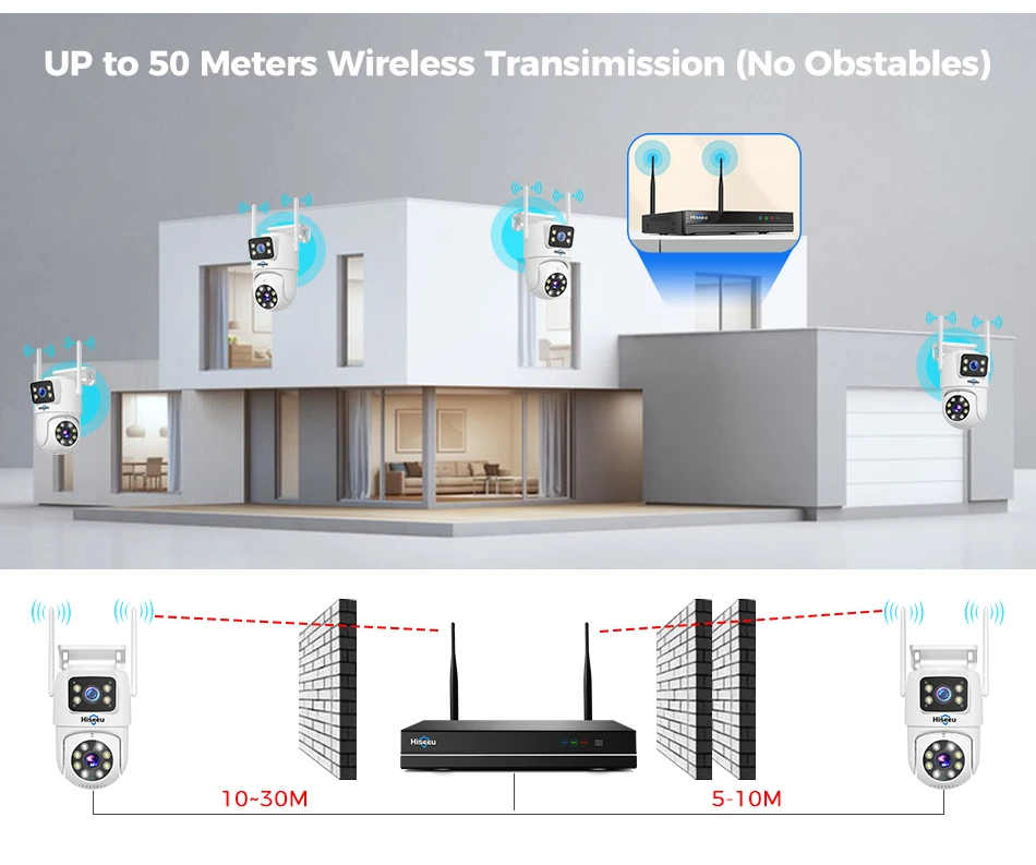 Hiseeu 10CH NVR Dual Lens Wireless CCTV Surveillance Kit Human Detection Night Vision P2P 3K 6MP IP Cameras Security System