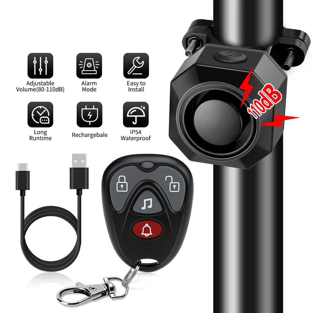 Extractme Bike Alarm Wireless Waterproof Bicycle Alarm Security-protection Alarm Security System USB Charging Remote Control