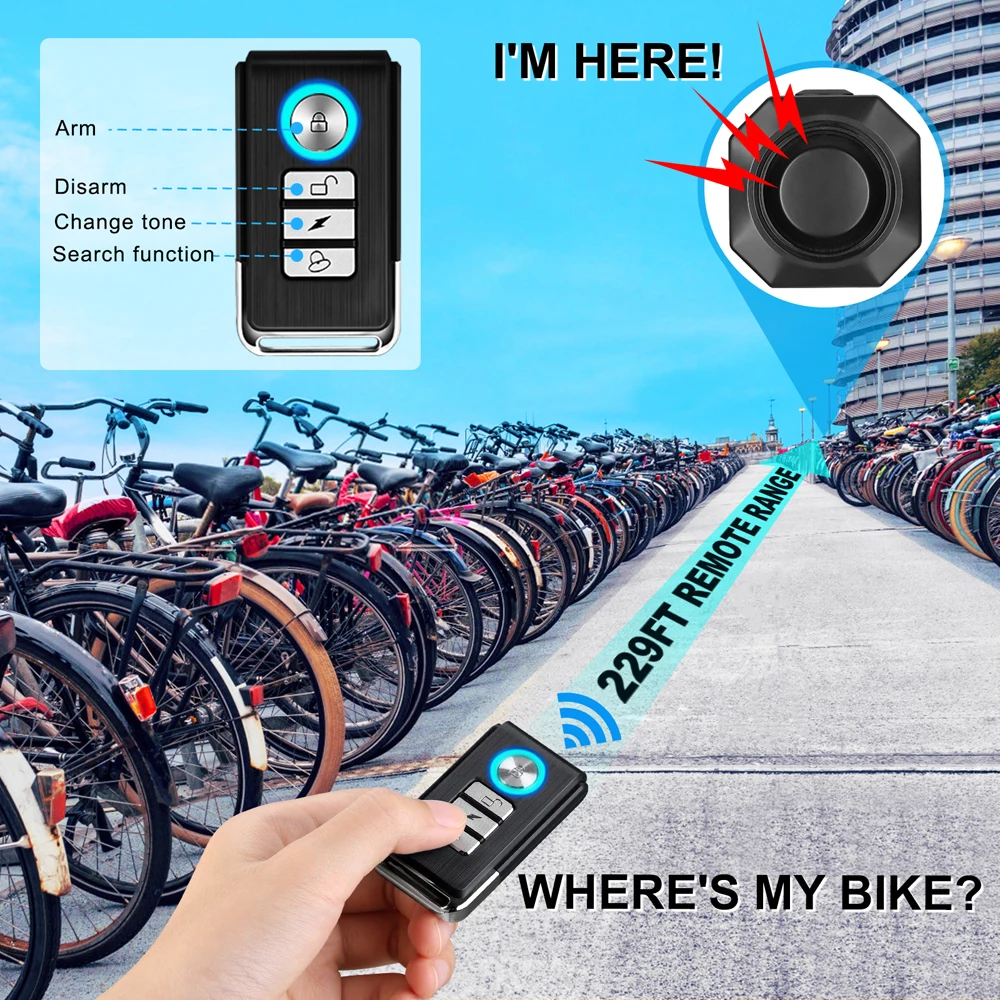 Extractme Bike Alarm Wireless Waterproof Bicycle Alarm Security-protection Alarm Security System USB Charging Remote Control