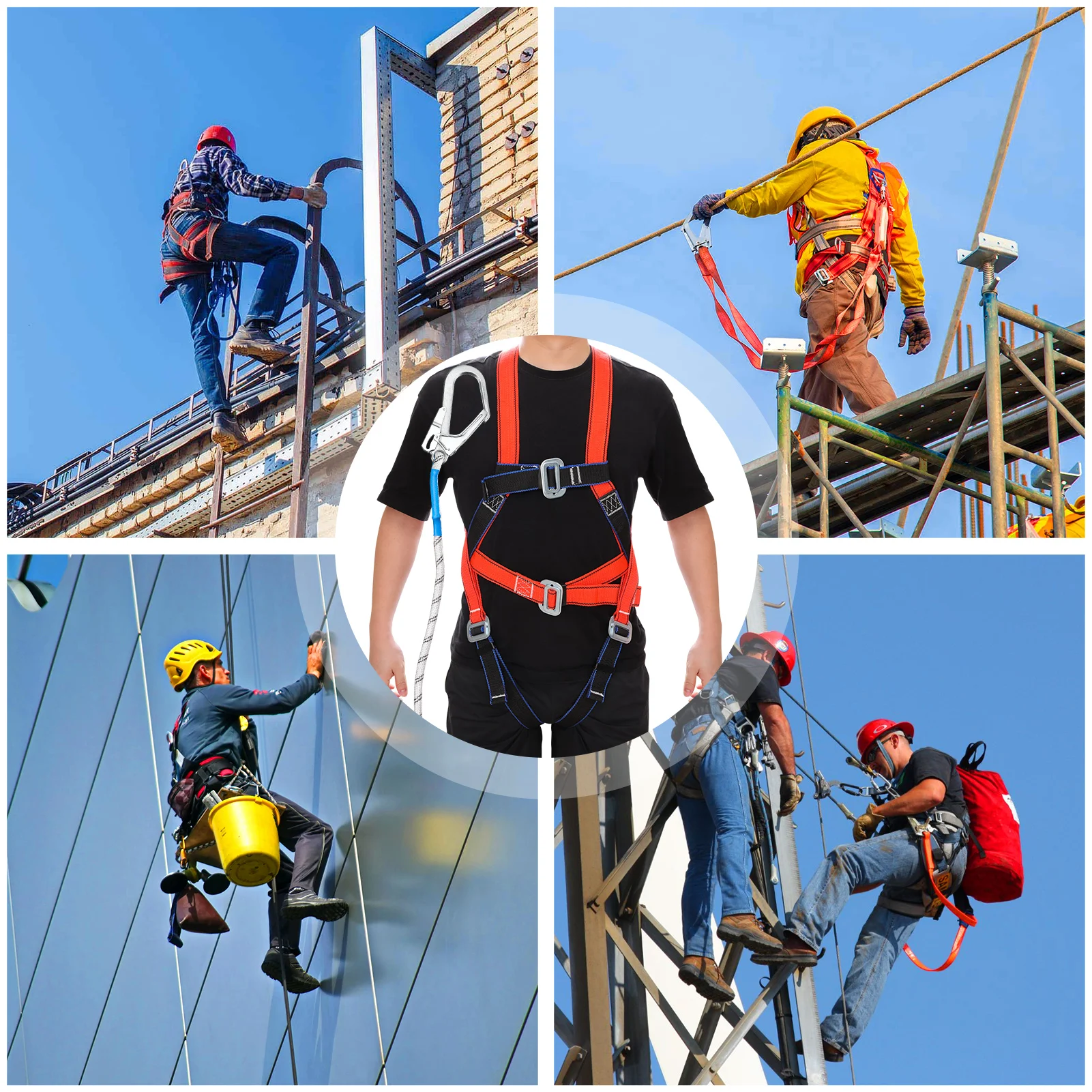 Safety Harness for Work in Height with 2M Safety Rope Belt Carabiner Outdoor Climbing Industrial Full Body Security Protection