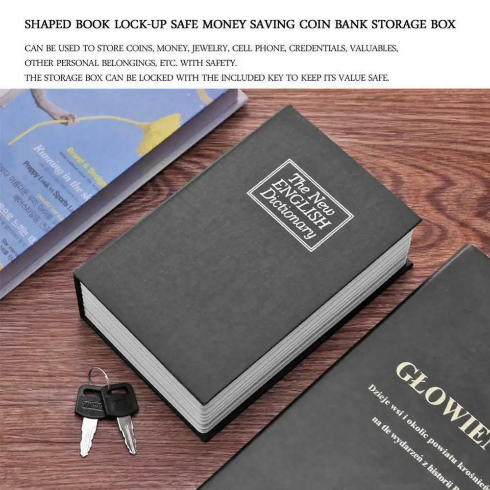 Dictionary Hollow Book Safe Diversion Secret Stash Booksafe Lock & Key Piggy Bank Home Hide Jewelry