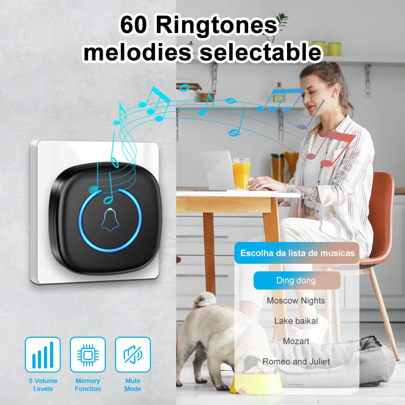 Wireless Watch Button Pager Emergency SOS Paramedic Pager 60 Songs Emergency Call Button For Kids Elderly Patient Call System