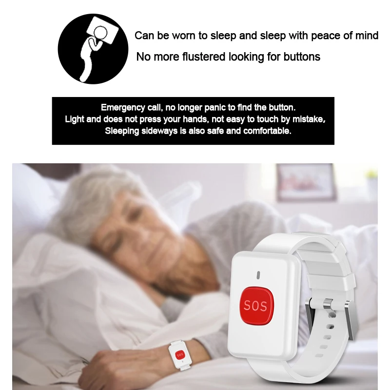 Wireless Watch Button Pager Emergency SOS Paramedic Pager 60 Songs Emergency Call Button For Kids Elderly Patient Call System