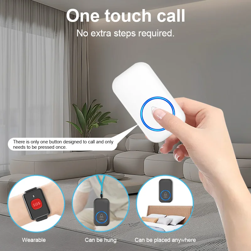 Wireless Watch Button Pager Emergency SOS Paramedic Pager 60 Songs Emergency Call Button For Kids Elderly Patient Call System