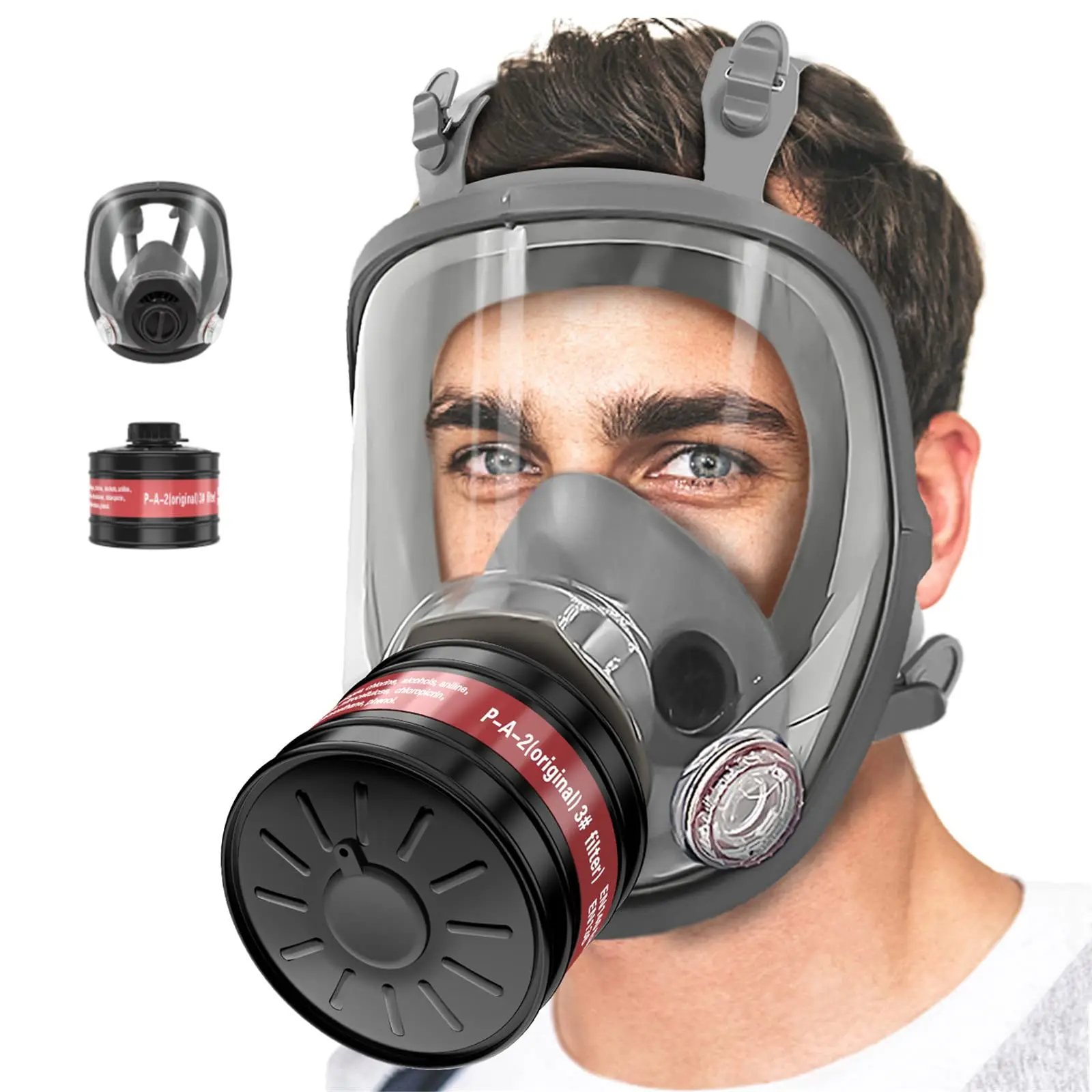 Full Face Gas Mask Survival Chemical Respirator with 40mm Filter Activated Carbon Full Face Respirator for Safety Protection