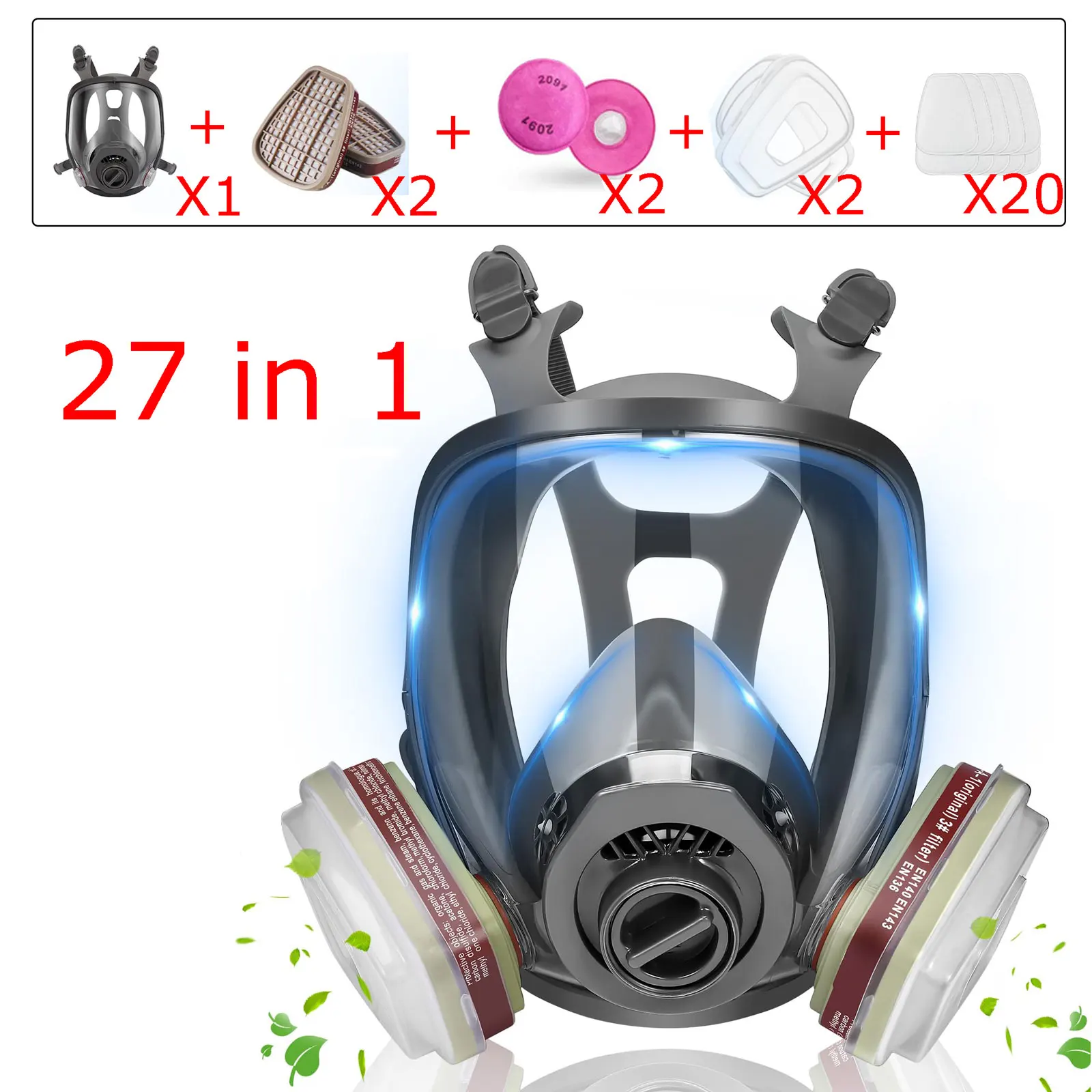 Full Face Gas Mask Survival Chemical Respirator with 40mm Filter Activated Carbon Full Face Respirator for Safety Protection
