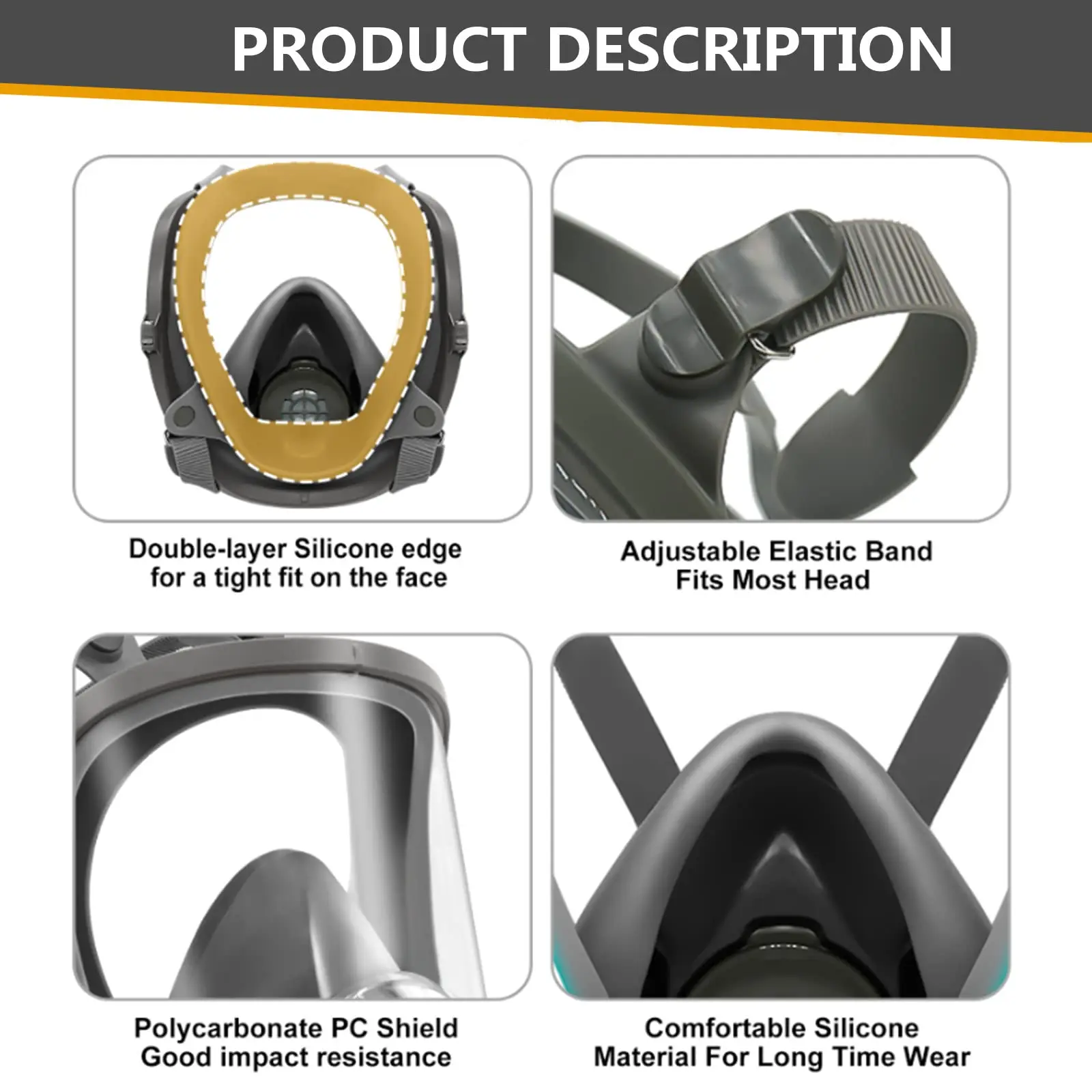 Full Face Gas Mask Survival Chemical Respirator with 40mm Filter Activated Carbon Full Face Respirator for Safety Protection