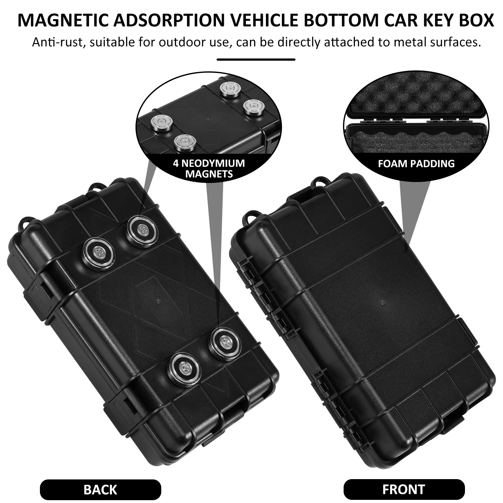 Waterproof Magnetic Key Box Magnetic Under Car Key Holder Rust-Proof Hider Box Multifunctional Box for Spare Key GPS Locator