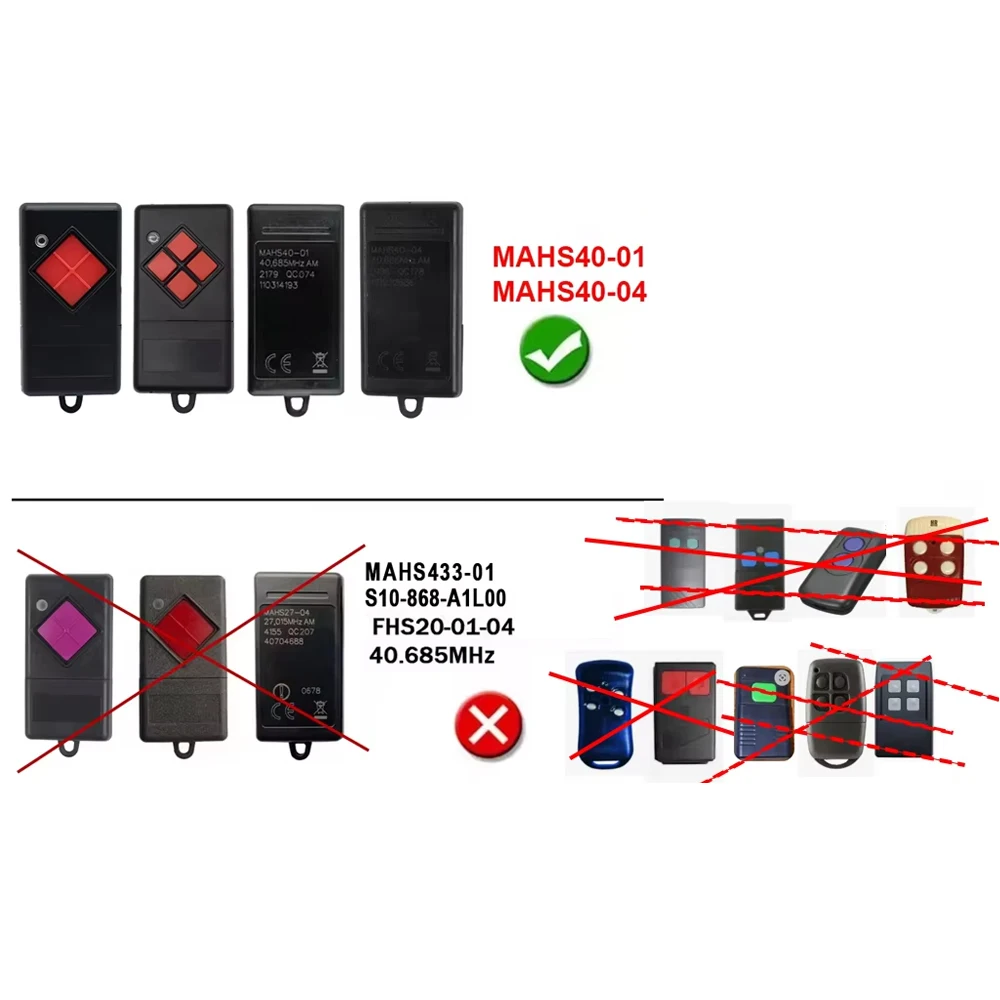 Hand-held Transmitter MAHS40-01 MAHS40-04 40.685 mhz Garage Door Remote Control Compatible For Red Key 40mhz