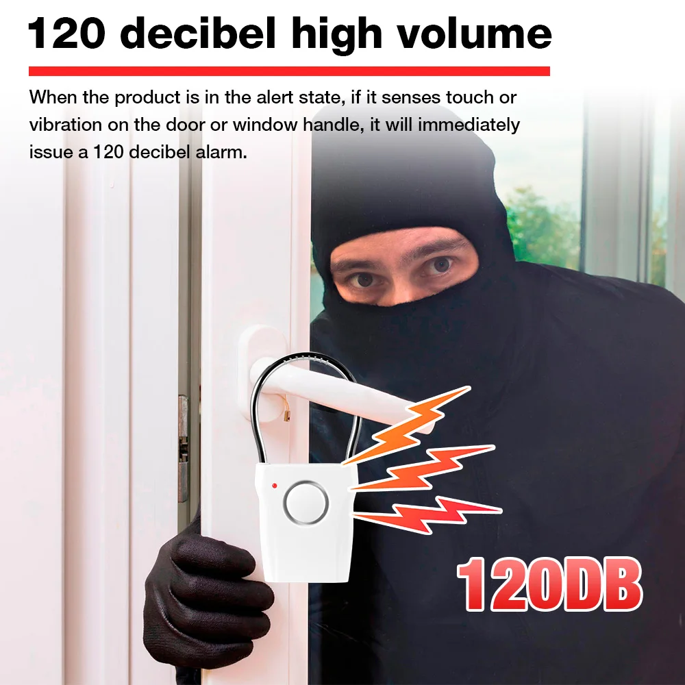 120dB Door Handle Alarm with Adjustable Settings Door Security Alarm Equipment for Door Window for Travel Hotel Self Protection