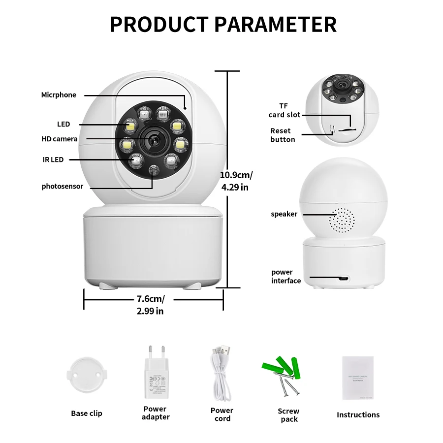 1080P Wireless WiFi Security Camera Home CCTV baby Monitor Full-Color Night Vision Automatic Tracking Two-Way Audio ICSEE