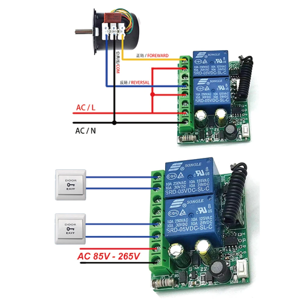 2 Channels 433Mhz RF Wireless Remote Control Switch AC 85-256V 220V 110V Relay 2CH Receiver Module For Garage Door Curtain Light