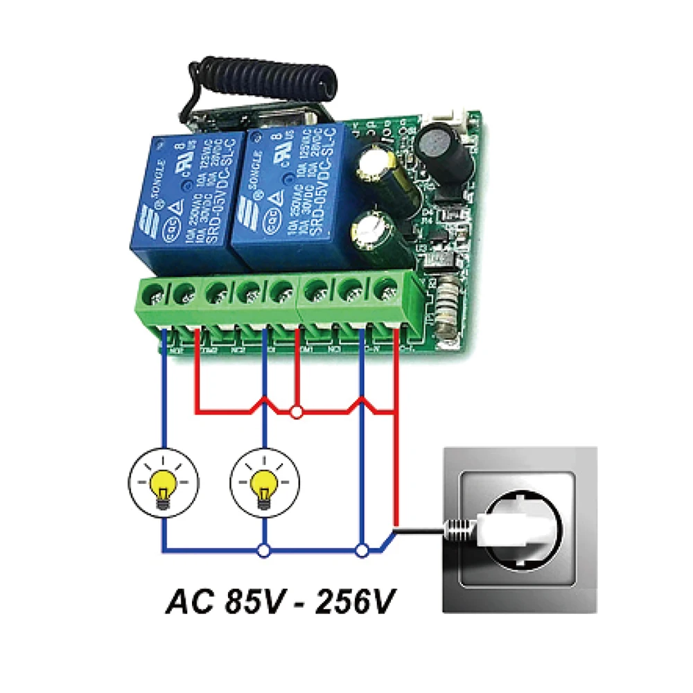 2 Channels 433Mhz RF Wireless Remote Control Switch AC 85-256V 220V 110V Relay 2CH Receiver Module For Garage Door Curtain Light