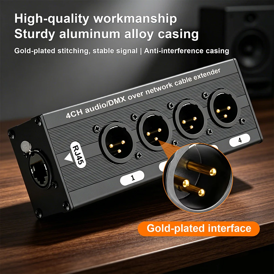 4 Channel 3Pin XLR to RJ45 Audio Extender STP Cat5 Cat6 DMX512 Network Signal Extender for Stage Sound Lighting Studio
