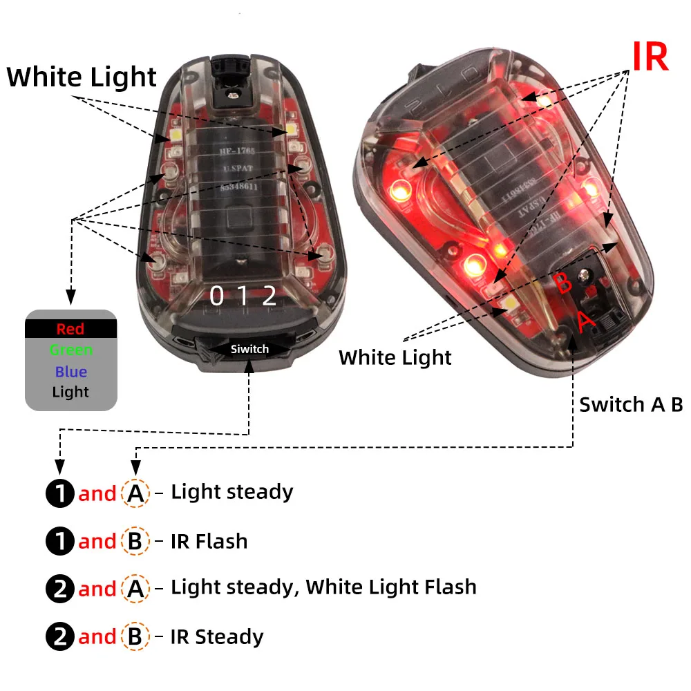 BOOIU Tactical Helmet Light IR Strobe Waterproof Survival Safety Signal Flash Lamp Outdoor Sport Hiking Helmet Ladybird Light