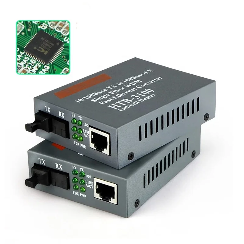 Media Converter HTB-3100 Fiber Optical Single Mode Single Fiber SC Port 25KM External Power Supply 10/100M