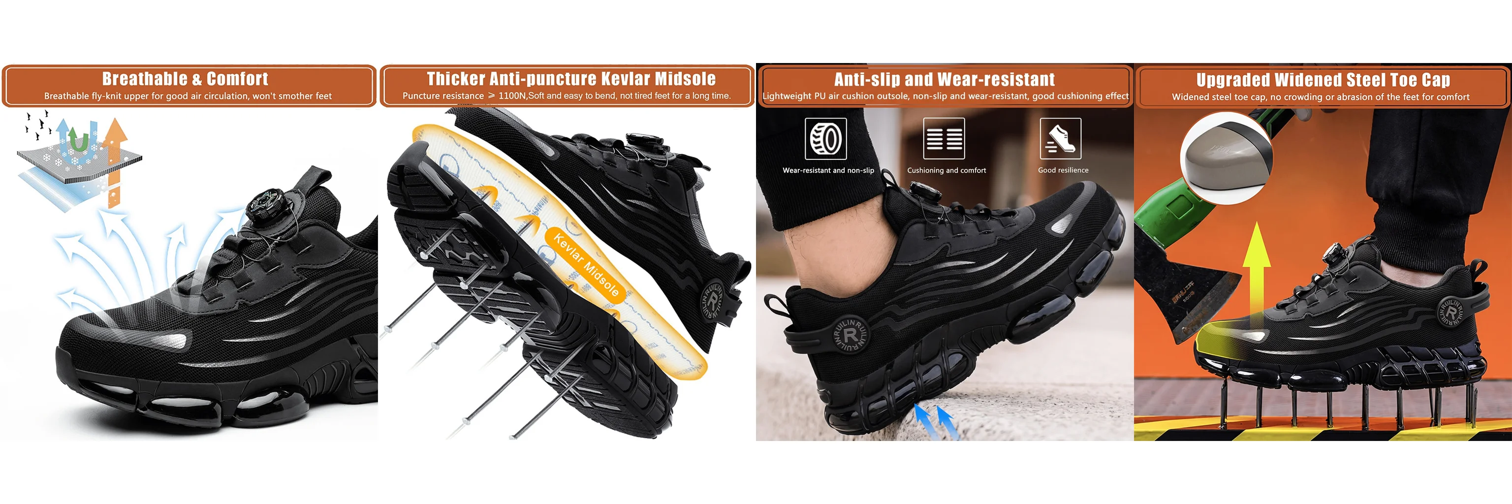 Indestructible Steel Toe Work Shoes for Men Women Rotating Button Safety Shoes Lightweight Construction Work Safety Shoes