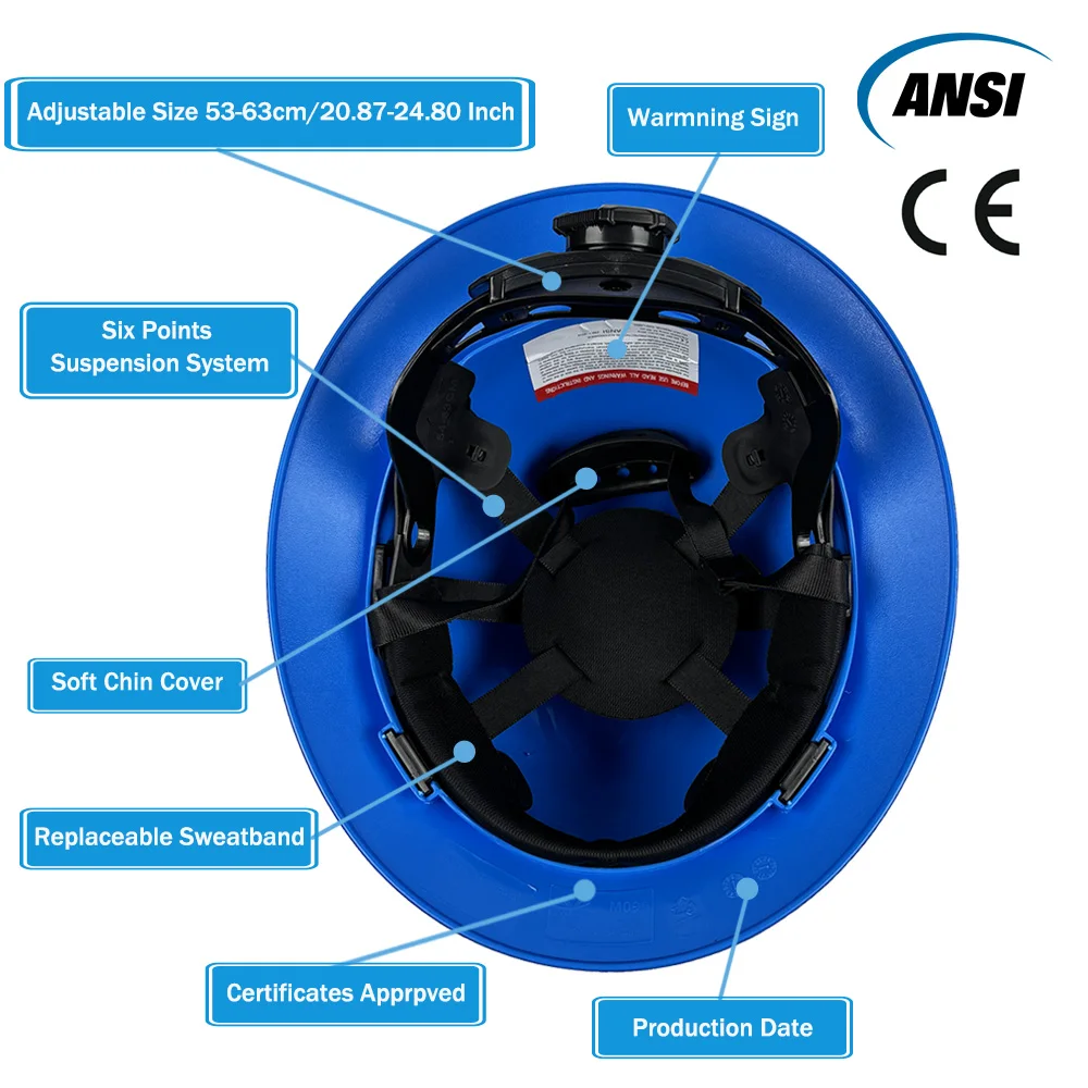 CE Construction Full Brim Hard Hat W/ Reflective Stickers Lightweight High Strength Railway Work Cap HDPE Engineer Safety Helmet