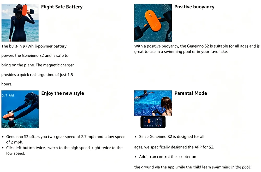 GENEINNO S2 Underwater Scooter,Dual Motors and Smart APP Support,Sea Scooter for Swimming Scuba Free Diving Snorkeling for Kids