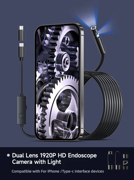 KERUI Single/Dual Lens Endoscope Camera For iPhone iPad IOS & Android Type-c Led Light IP67 Borescope Industry Inspection Camera