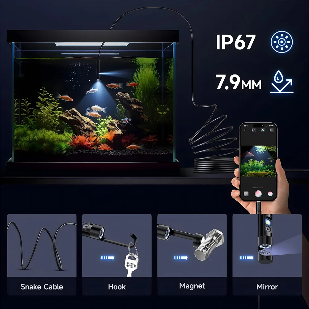 KERUI Single/Dual Lens Endoscope Camera For iPhone iPad IOS & Android Type-c Led Light IP67 Borescope Industry Inspection Camera
