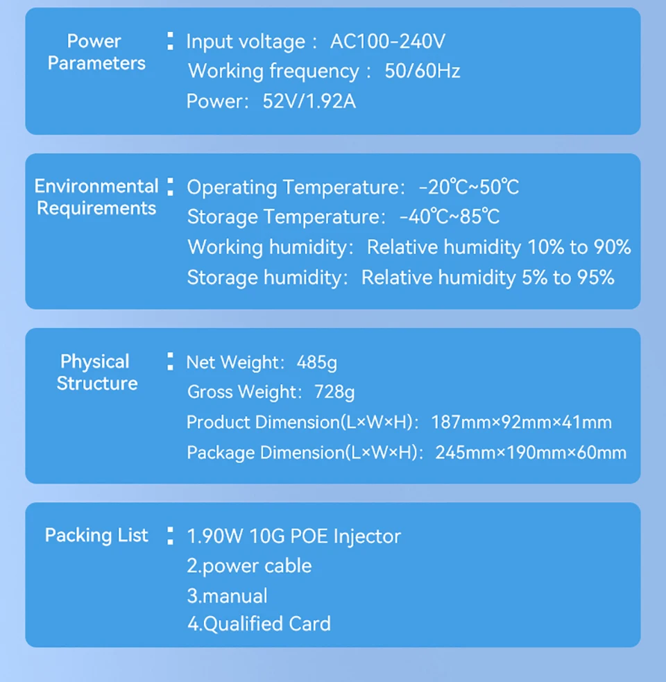 90W 10G POE Injector IEEE 802.3af 802.3at 802.3bt 10000Mbps Plug&Play PoE for IP Camera,VoIP Phone,Wireless AP