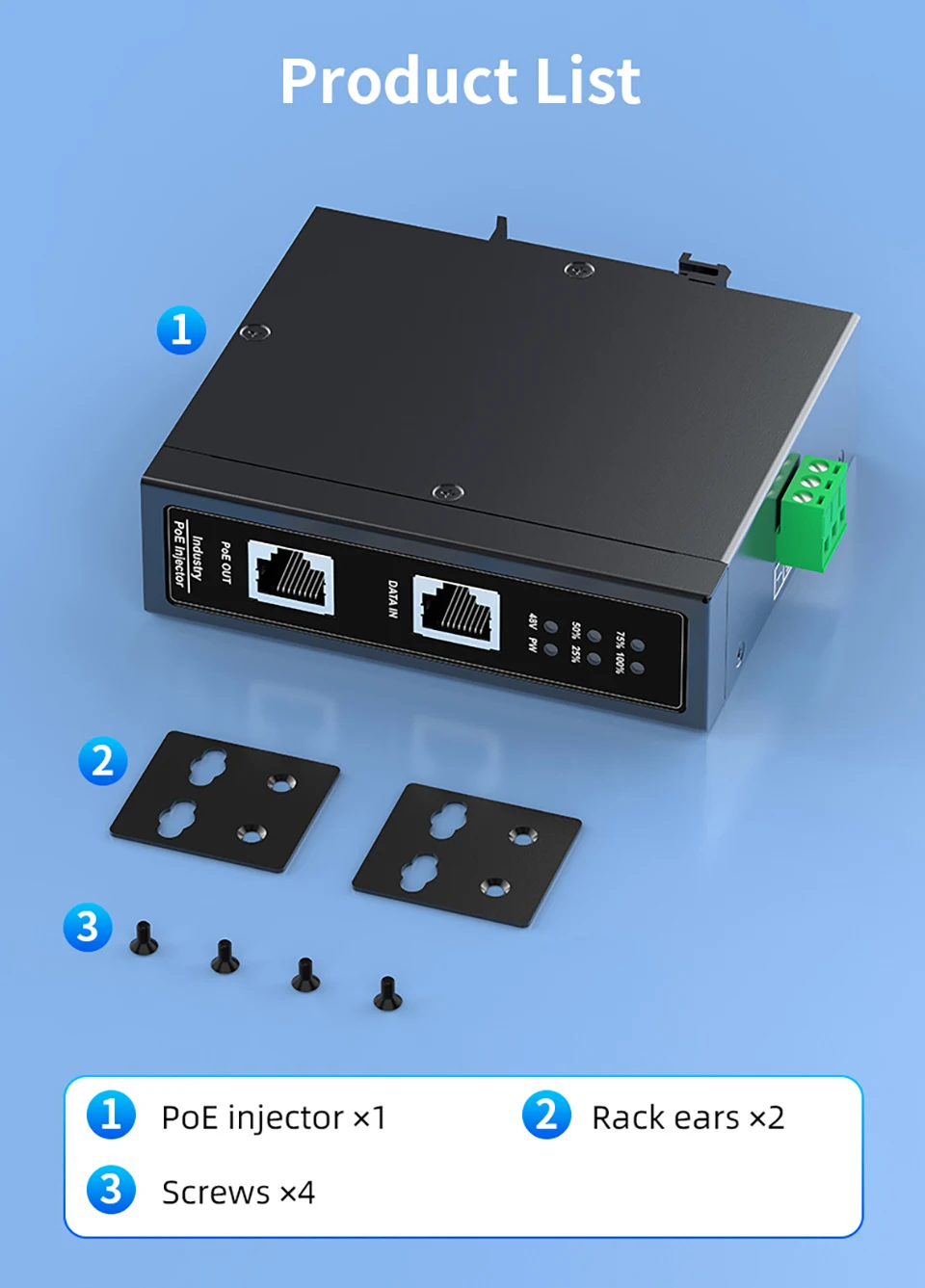 HORACO 10G Industrial POE Injector 90W DIN Rail IEEE 802.3 AF/AT/BT Plug&Play 48-55V for POE Camera, Wireless AP, Wi-Fi Bridge