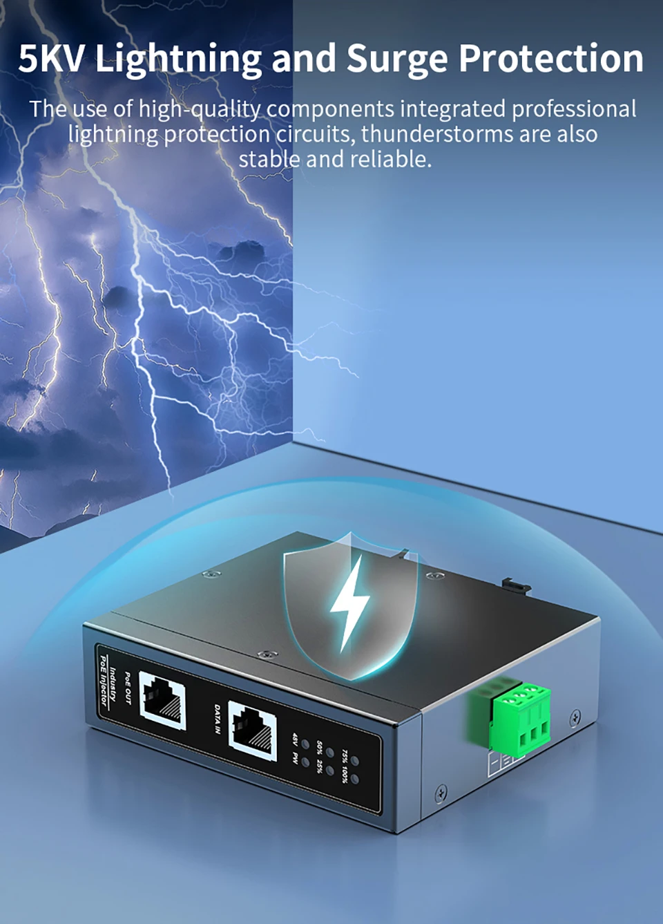 HORACO 10G Industrial POE Injector 90W DIN Rail IEEE 802.3 AF/AT/BT Plug&Play 48-55V for POE Camera, Wireless AP, Wi-Fi Bridge