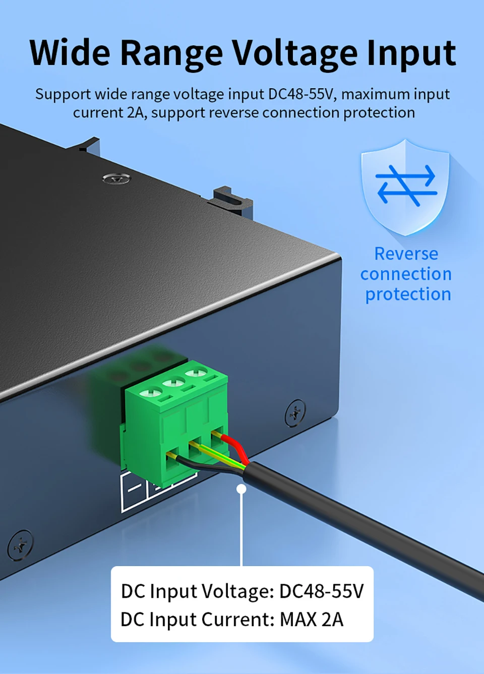 HORACO 10G Industrial POE Injector 90W DIN Rail IEEE 802.3 AF/AT/BT Plug&Play 48-55V for POE Camera, Wireless AP, Wi-Fi Bridge